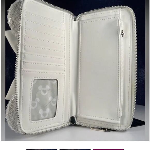 DISNEY LOUNGEFLY NWOT MINNIE SEQUIN WEDDING ZIP AROUND WALLET - Picture 3 of 6